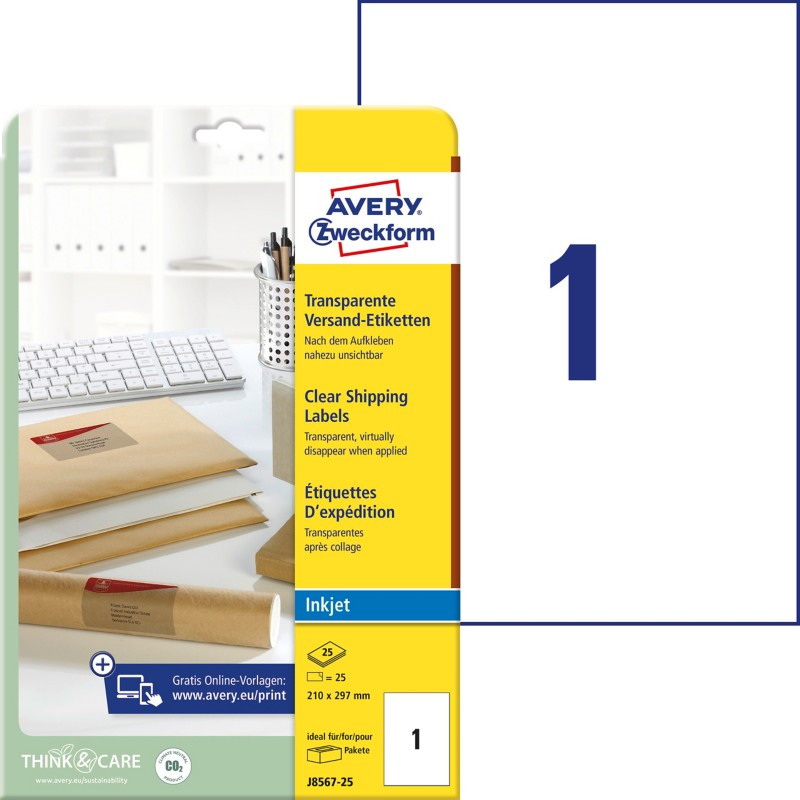 AVERY Zweckform Abziehhilfe QuickPEEL Versandetiketten J8567 25 Selbsthaftend DIN A4 Transparent 210 x 297 mm 25 Blatt à...