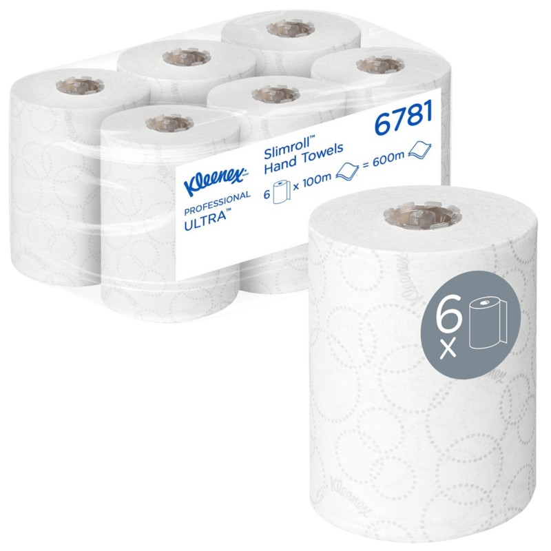 Kleenex Ultra Slimroll Falthandtücher Gerollt Weiß 2-lagig 6781 6 Rollen à 100 m