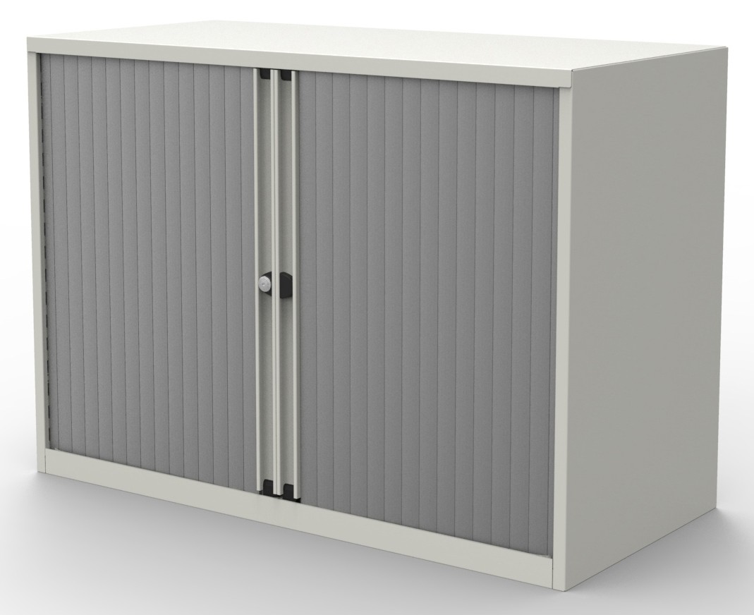 Bisley Tambour Cupboard Steel 1 Shelf Lockable 1,000 X 470 X 733 Mm White