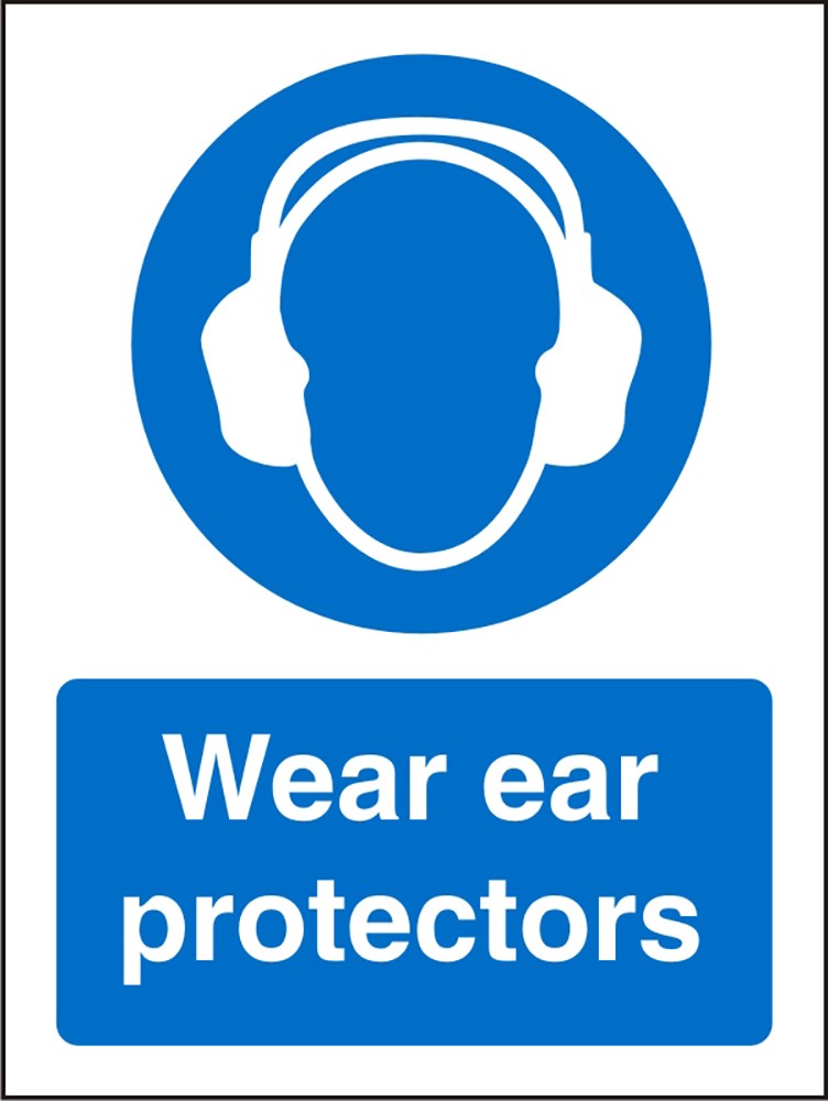 Mandatory Sign Wear Ear Protectors Adhesive Plastic 20 x 15 cm