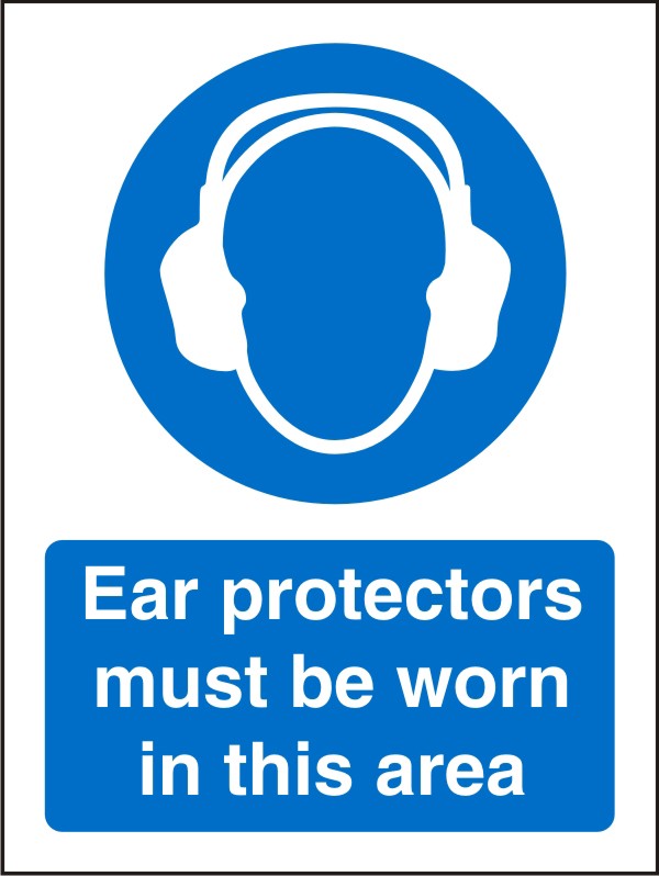 Mandatory Sign Ear Protectors in this Area Adhesive Plastic 30 x 20 cm