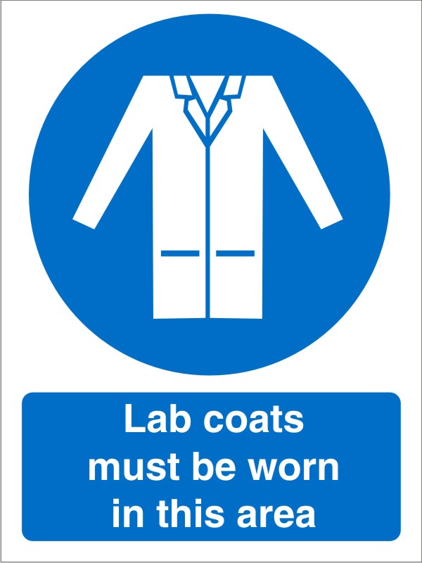 Mandatory Sign Lab Coats Must Be Worn in This Area Vinyl Blue, White 20 x 15 cm