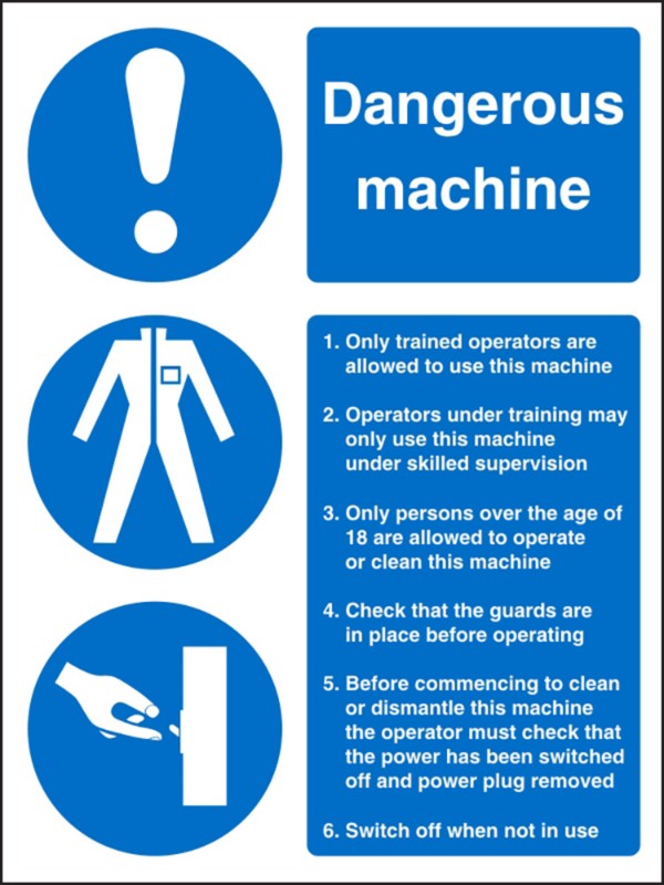 Mandatory Sign Dangerous Machine Plastic Blue, White 20 x 15 cm