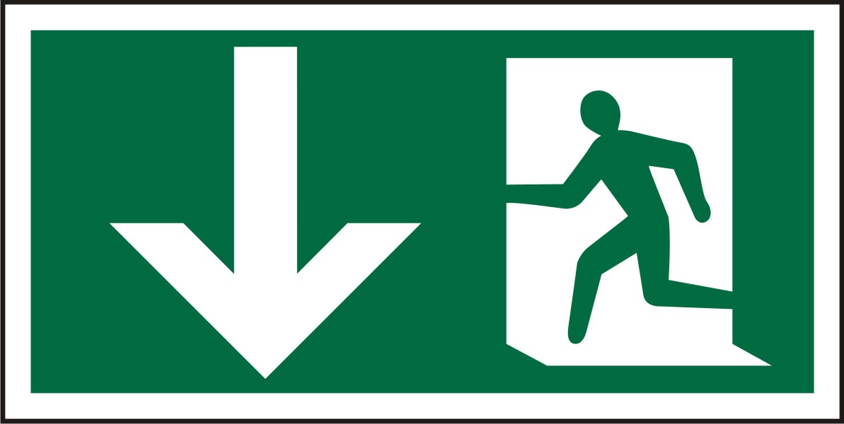 Fire Exit Sign Down Arrow Adhesive Vinyl 15 x 30 cm
