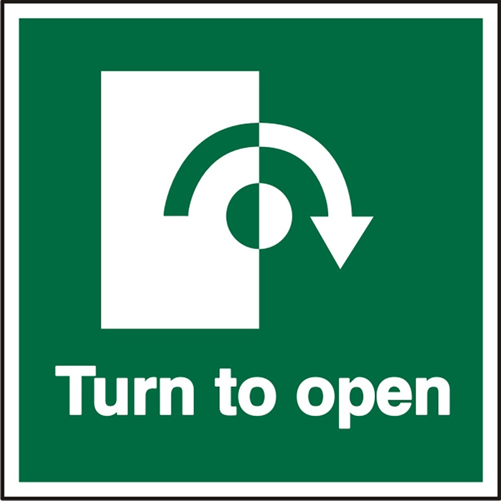 Safety Sign Turn Open with Clockwise Arrow Adhesive Plastic 15 x 15 cm