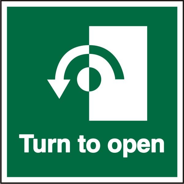 Safety Sign Turn To Open with Anti-Clockwise Arrow Adhesive Plastic 15 x 15 cm