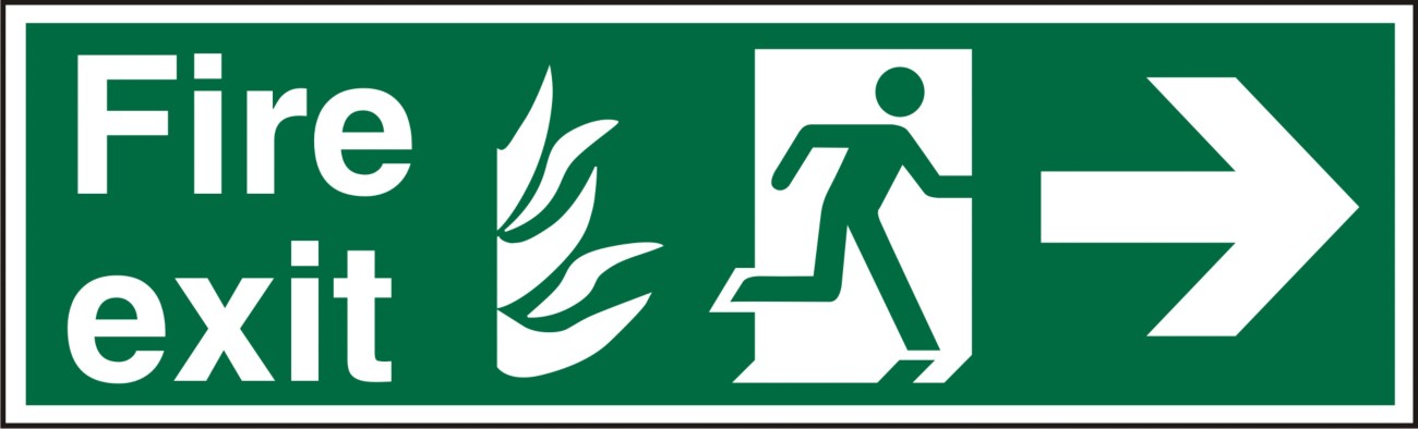 Fire Exit Sign Right Arrow Adhesive Vinyl 20 x 60 cm