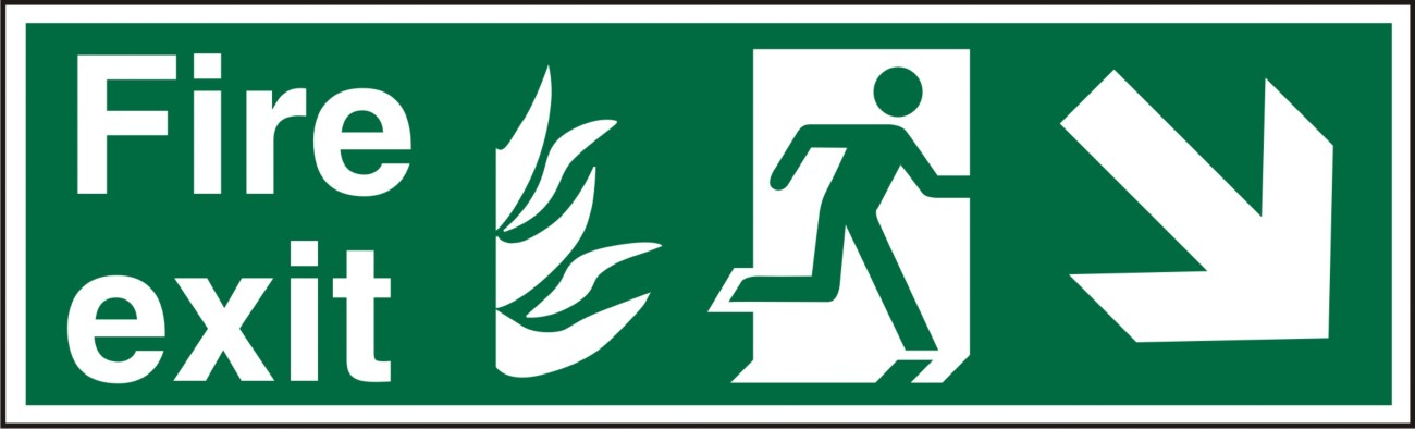 Fire Exit Sign Down Right Arrow Adhesive Vinyl 20 x 60 cm