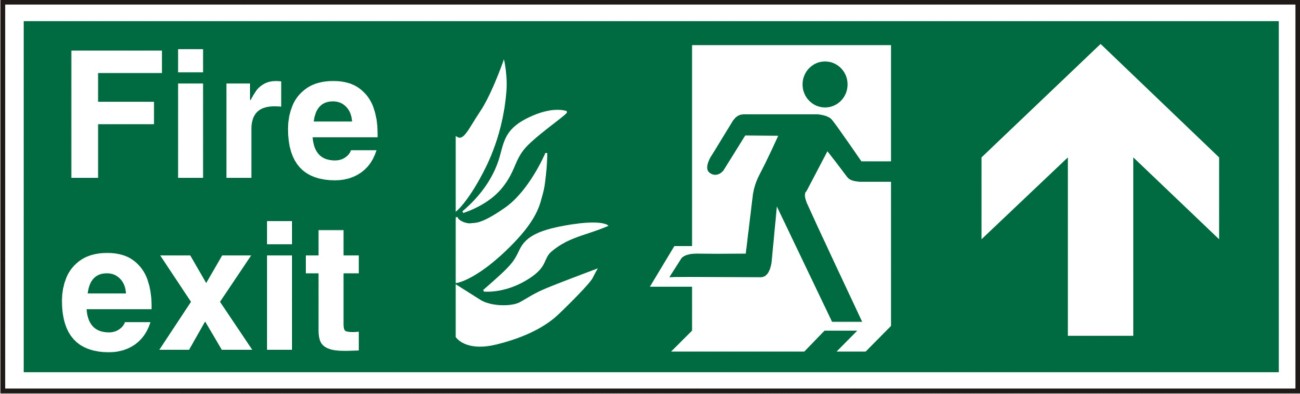 Fire Exit Sign Up Arrow Adhesive Plastic 20 x 60 cm