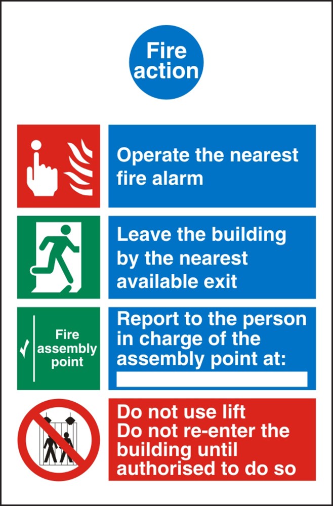 Fire Information Sign Fire Action Adhesive Plastic 30 x 20 cm