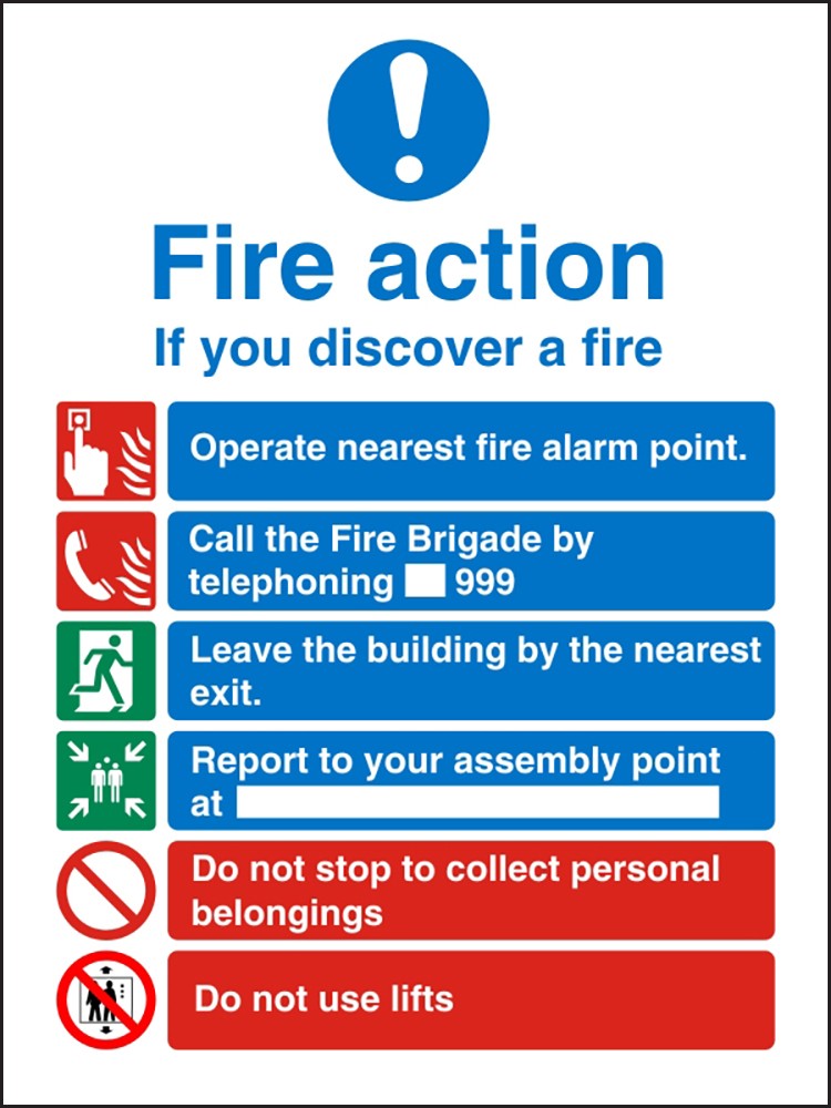 Fire Information Sign Fire Action Adhesive Plastic 30 x 20 cm