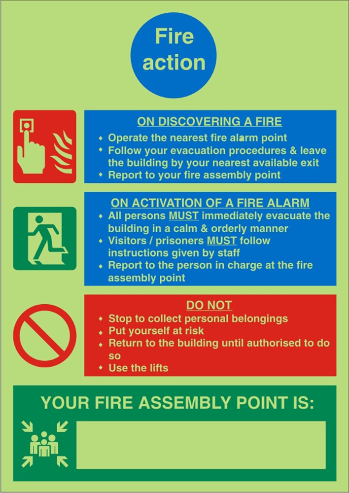 Fire Information Sign Fire Action Adhesive Vinyl 30 x 20 cm