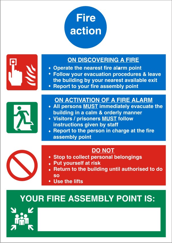Fire Information Sign Fire Action Adhesive Plastic 30 x 20 cm