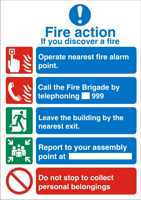 Fire Information Sign Fire Action Adhesive Vinyl 30 x 20 cm