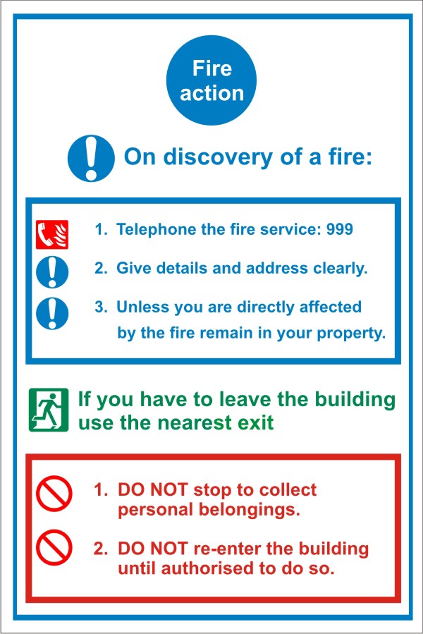 Fire Information Sign Fire Action Adhesive Vinyl 20 x 15 cm