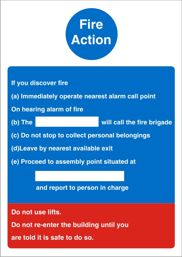 Fire Information Sign Fire Action Adhesive Plastic 30 x 20 cm