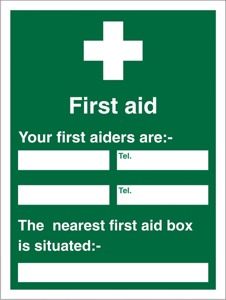 First Aid Sign First Aider Adhesive Plastic 30 x 20 cm