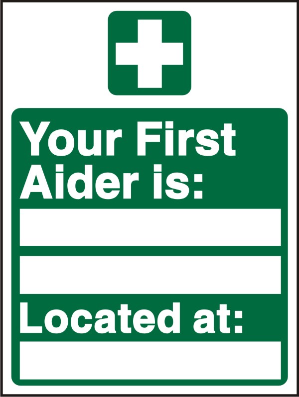 First Aid Sign First Aider Adhesive Plastic 30 x 20 cm