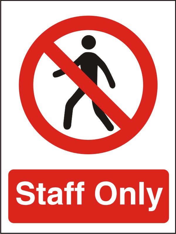 Warning Sign Staff Only Adhesive Vinyl 30 x 20 cm