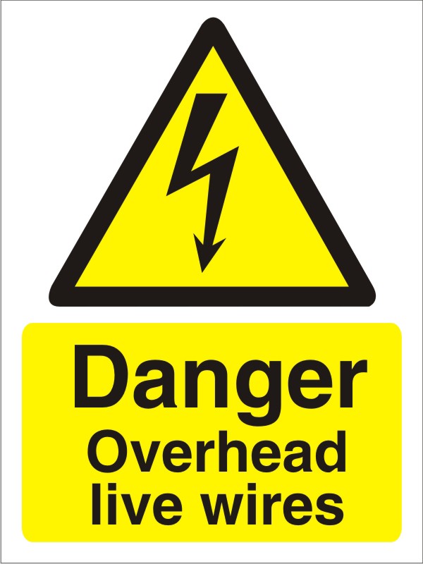 Warning Sign Overhead Wires Adhesive Plastic 40 x 30 cm