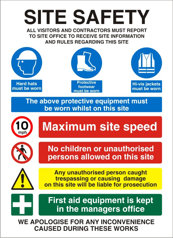 Information Sign Site Safety Freestanding PVC (Polyvinyl Chloride) 80 x 60 cm
