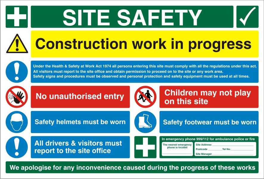Information Sign Site Safety Freestanding PVC (Polyvinyl Chloride) 40 x 60 cm