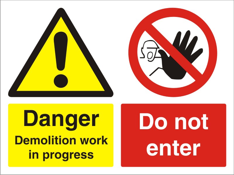 Warning Sign Danger Demolition Freestanding Corrugated Board 45 x 60 cm