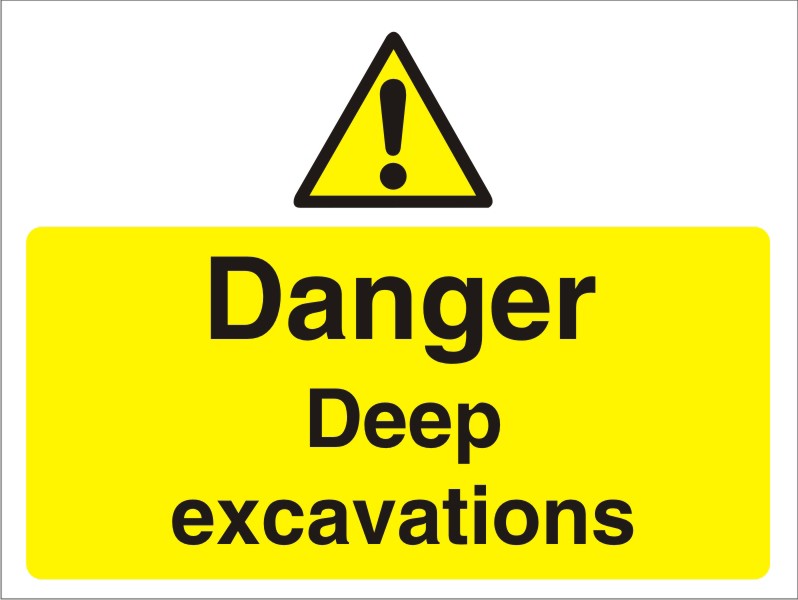 Warning Sign Deep Excavations Freestanding Corrugated Board 45 x 60 cm