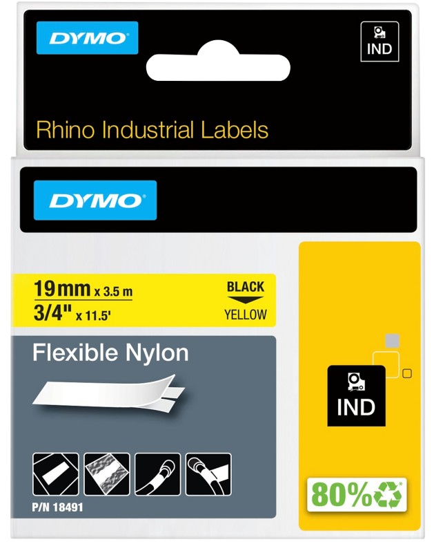 DYMO IND S0718090/18491 18491 Schriftband Selbsthaftend Schwarz auf Gelb 19 mm (B) x 3,5 m (L)