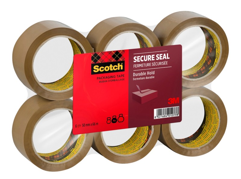 Scotch Secure Seal Verpackungsklebeband Braun Stark 50 mm (B) x 66 m (L) PP (Polypropylen) 56 Mikron Pack mit 6 Rollen