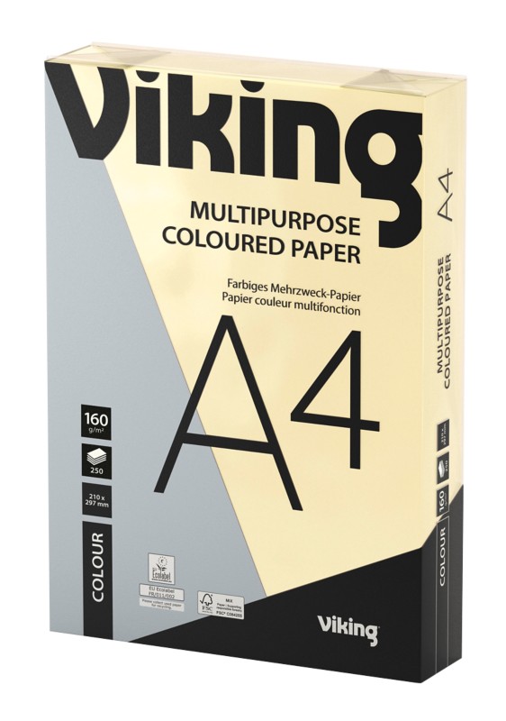 Viking DIN A4 Farbiges Papier Creme 160 g/m² Glatt 250 Blatt