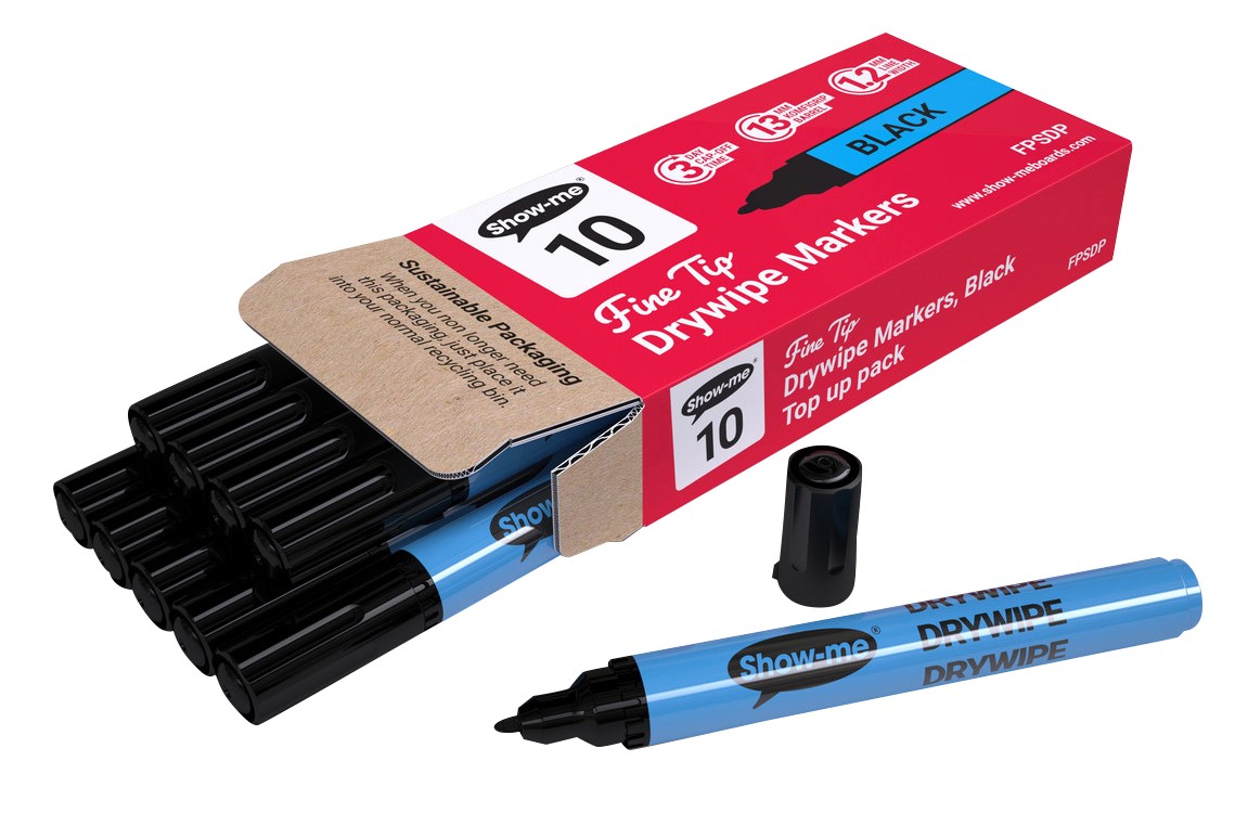 Show-Me Drywipe Pen Black Fine Bullet Pack Of 10