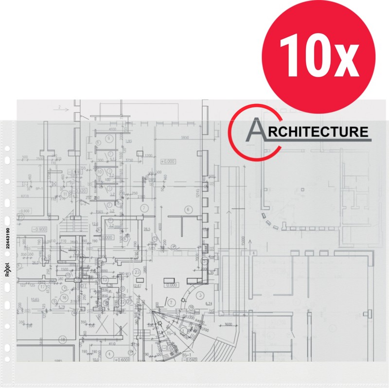 Rexel Prospekthüllen DIN A3 Genarbt Transparent 80 Mikron PP (Polypropylen) Oben 11 Löcher 224431 10 Stück