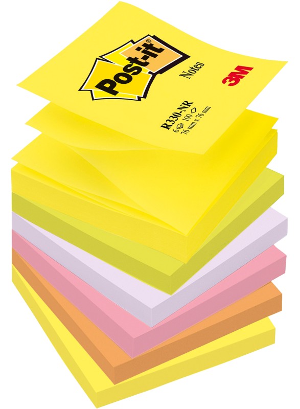 Post-it Sticky Z-Notes 76 x 76 mm Neon Assorted Colours 6 Pads of 100 Sheets