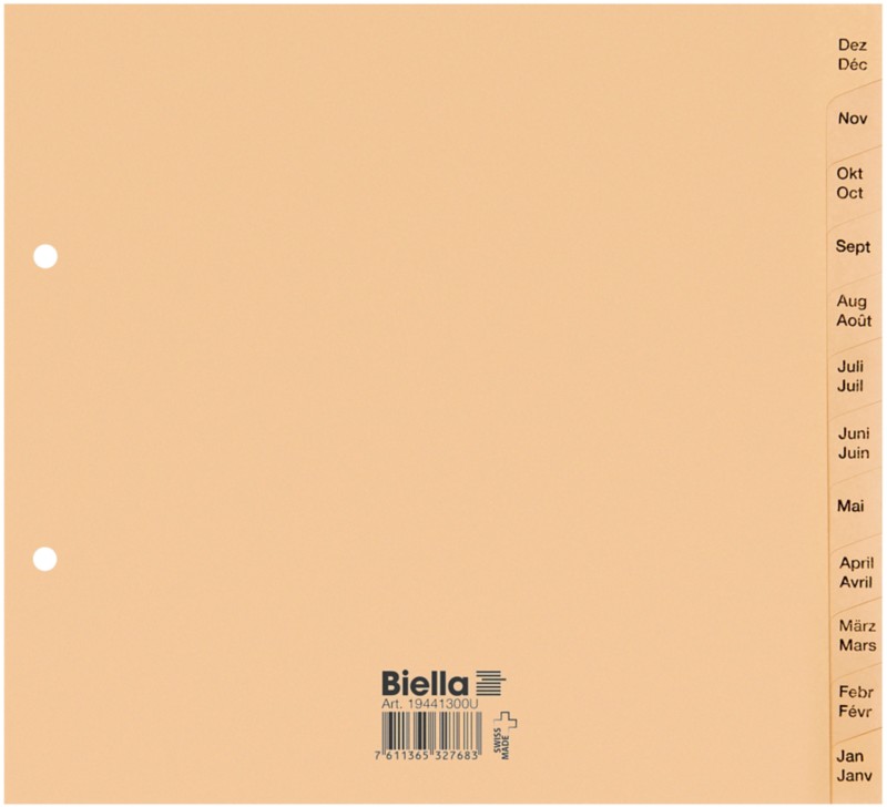 Biella Dez - Jan Alphabetische Register Spezial Braun 12-teilig 180 g/m² 2 Löcher