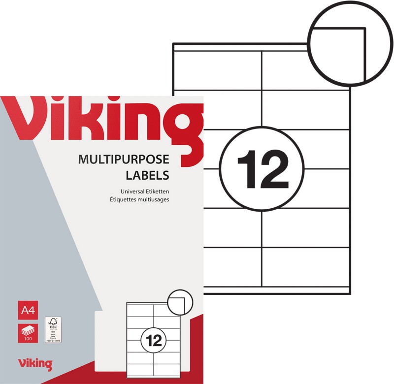 Viking Universaletiketten Selbsthaftend 96,5 x 42,3 mm Weiß 100 Blatt mit 12 Etiketten