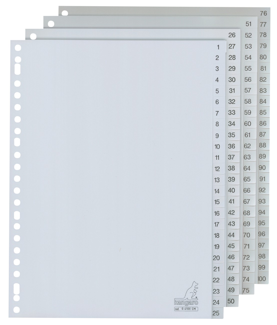 KANGARO 1 bis 100 Zahlenregister DIN A4 Grau 100-teilig PP (Polypropylene) 23 Löcher G4100CM