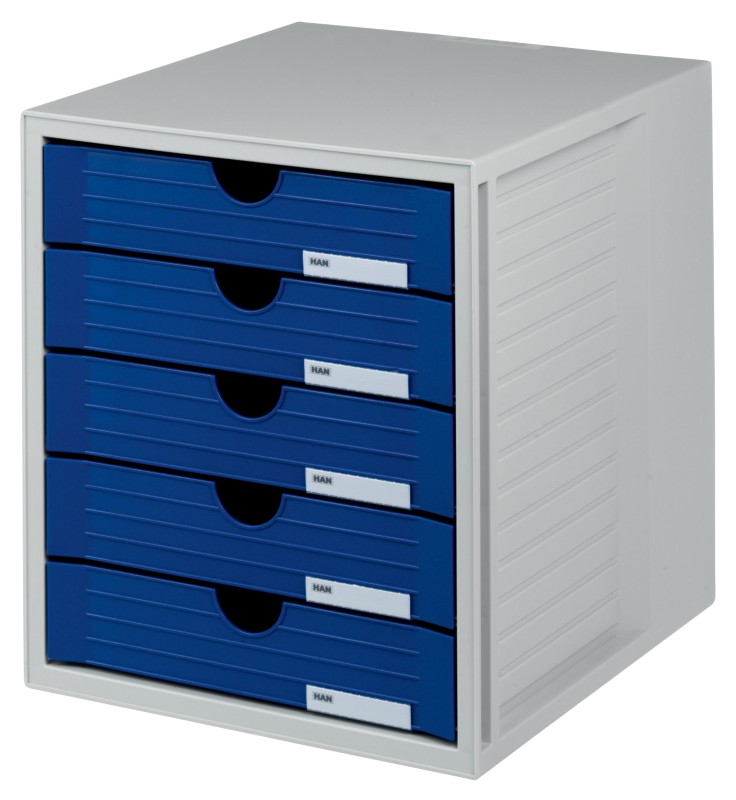 Thumbnail - HAN Schubladensystem Kunststoff, PS (Polystyrol) Blau, Hellgrau 5 Schübe 27,5 x 33 x 32 cm DIN A4