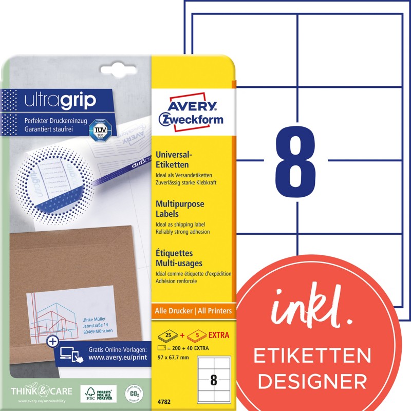 AVERY Zweckform Abziehhilfe QuickPEEL,ultragrip Universaletiketten 4782 Selbsthaftend DIN A4 Weiß 97 x 67,7 mm 30 Blatt ...