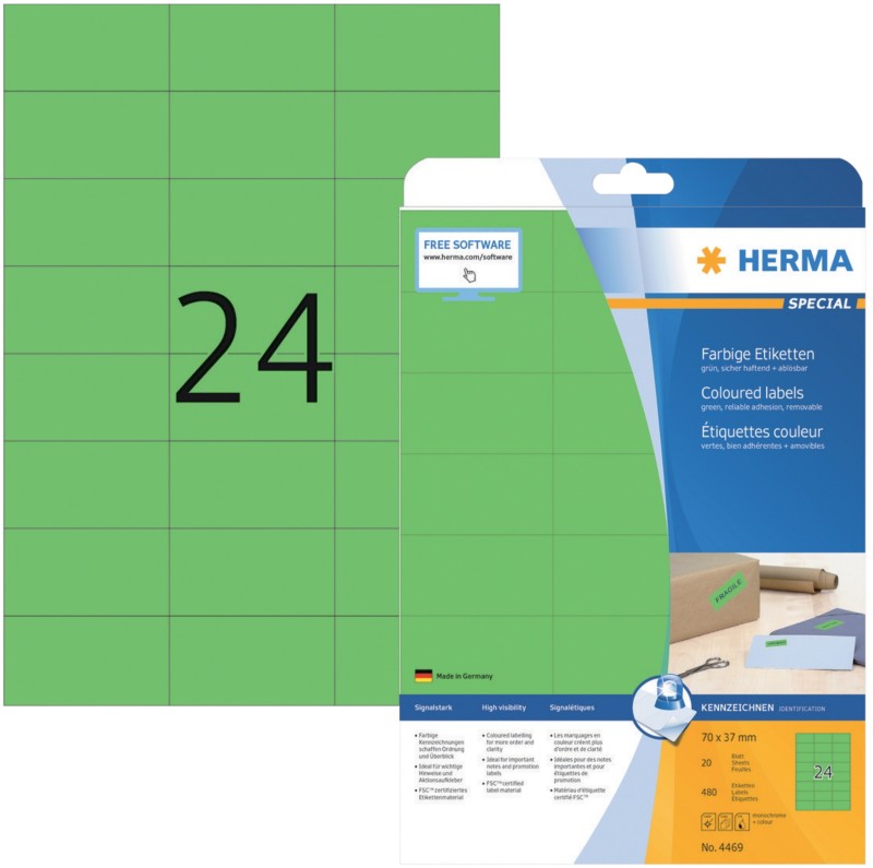 Thumbnail - HERMA 4469 Multifunktionsetiketten SuperPrint Grün Rechteckig 480 Etiketten pro Packung