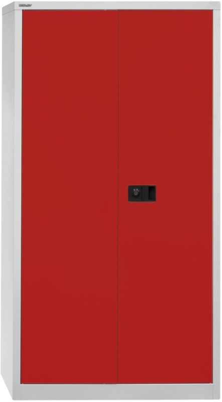 Thumbnail - Bisley Universal Flügeltürenschrank Stahl 3 Fachböden abschließbar 914 x 400 x 1.806 mm Hellgrau, Rot