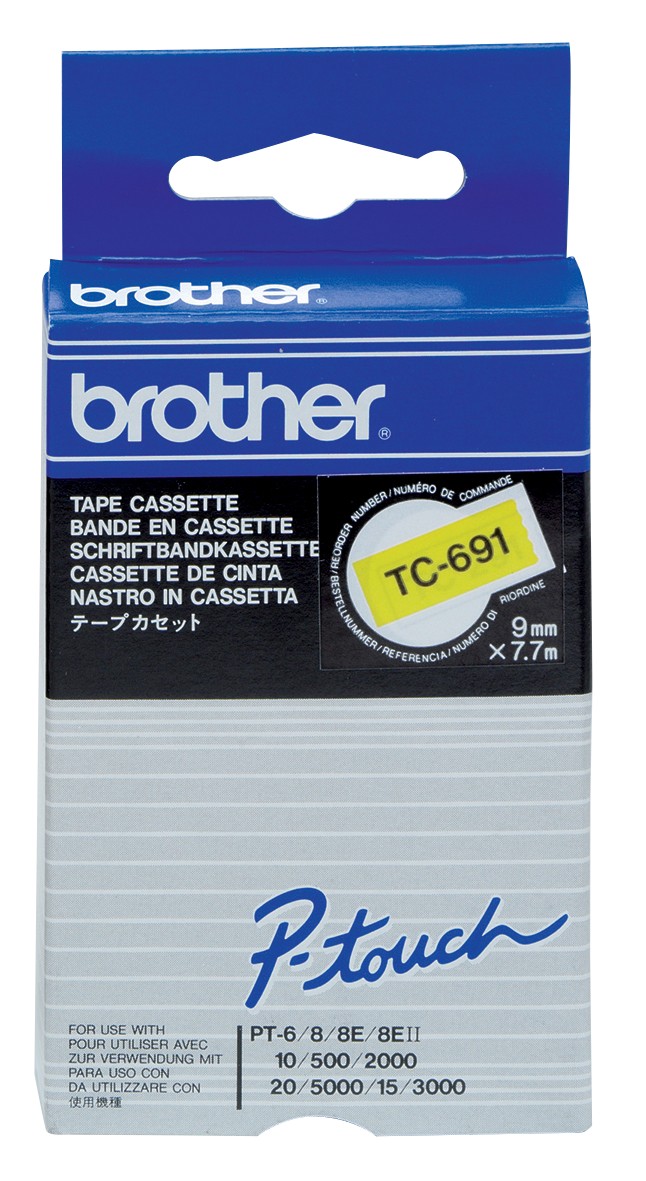 Brother TC Schriftband TC-691 Schwarz auf Gelb 9 mm x 7,7 m