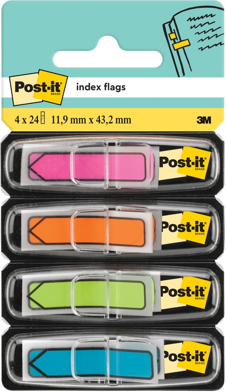 Post-it Index-Haftstreifen Pfeil 1,19 x 4,32 cm Farbig sortiert 4 Stück à 24 Streifen