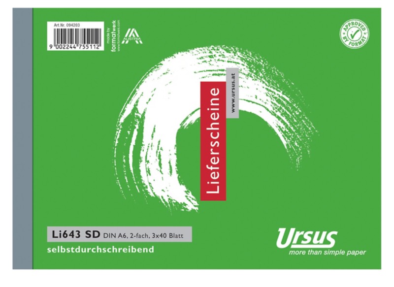 Ursus Style Lieferscheinbuch LI643SD A6 quer 3x40 Blatt selbstdurchschreibend