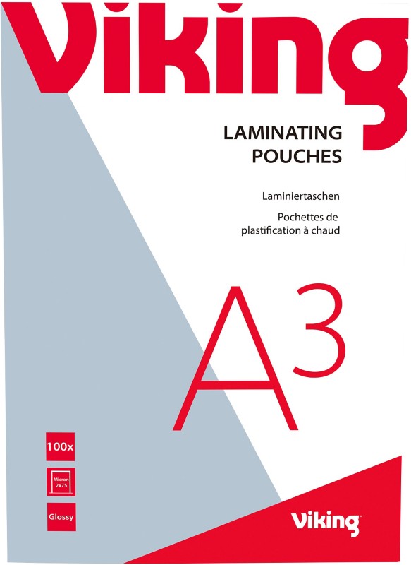 Viking Laminierfolien DIN A3 Glänzend 75 Mikron (2 x 75) Transparent 100 Stück