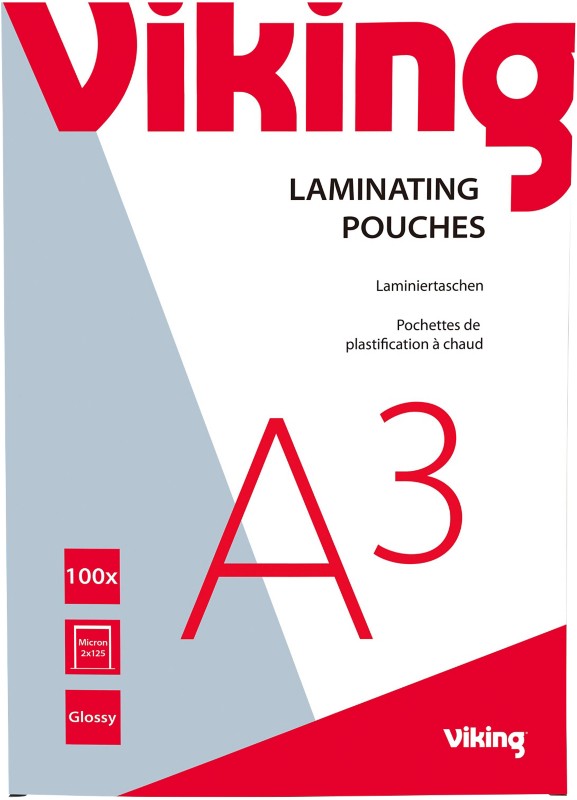 Viking Laminierfolien DIN A3 Glänzend 125 Mikron (2 x 125) Transparent 100 Stück