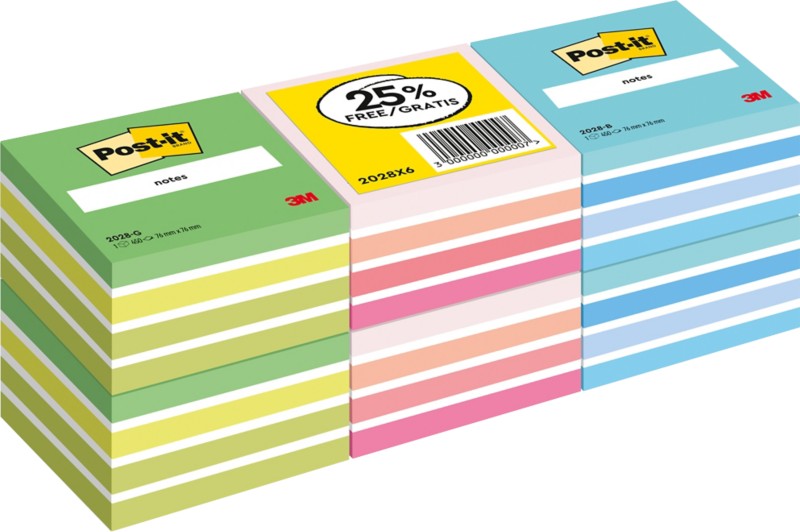 Post-it Haftnotizenwürfel 76 x 76 mm Farbig sortiert Vorteilspack 6 Blöcke à 450 Blatt