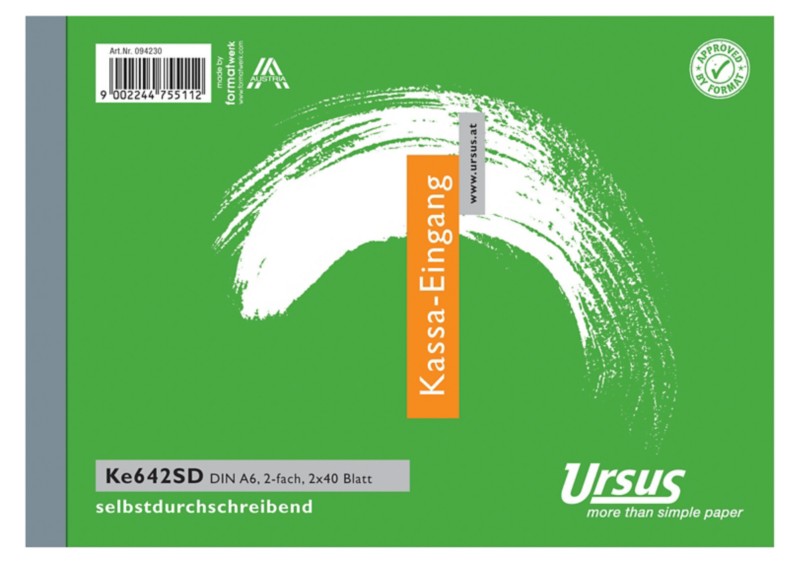 Ursus Style Kasseneingangsbuch KE642SD A6 quer 2x40 Blatt selbstdurchschreibend