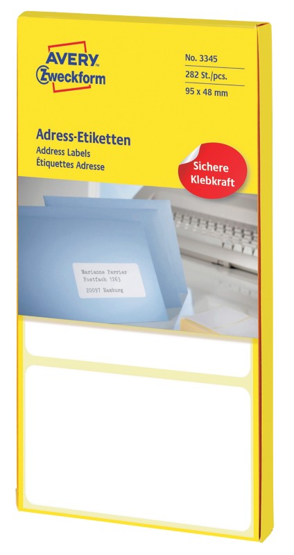 AVERY Zweckform 3345 Adressetiketten Weiß 95 x 48 mm 94 Blatt à 3 Etiketten