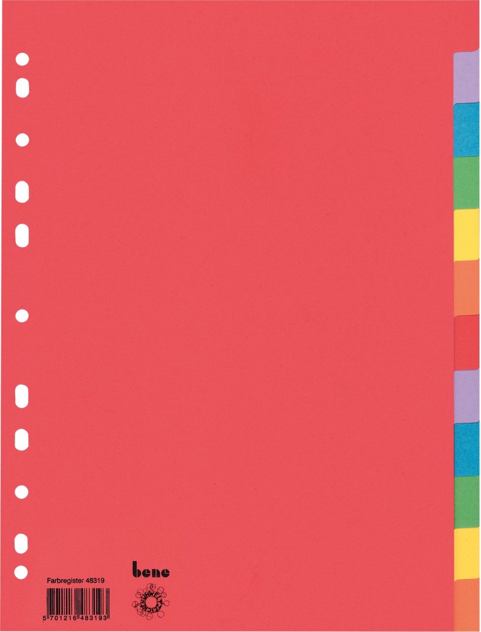 Thumbnail - Bene Blanko Register DIN A4 Mehrfarbig 12-teilig Pappkarton 11 Löcher 48319 12 Blatt